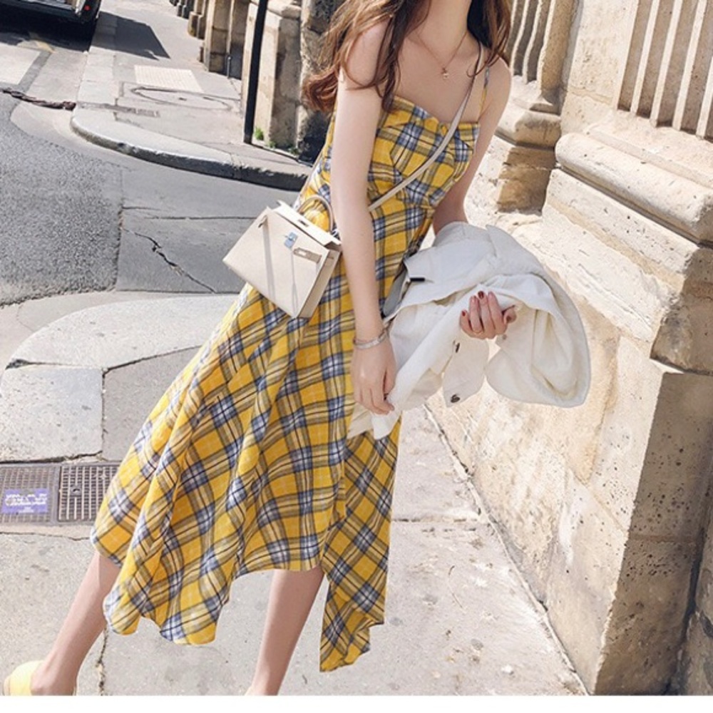 Yellow Check Pattern Dress